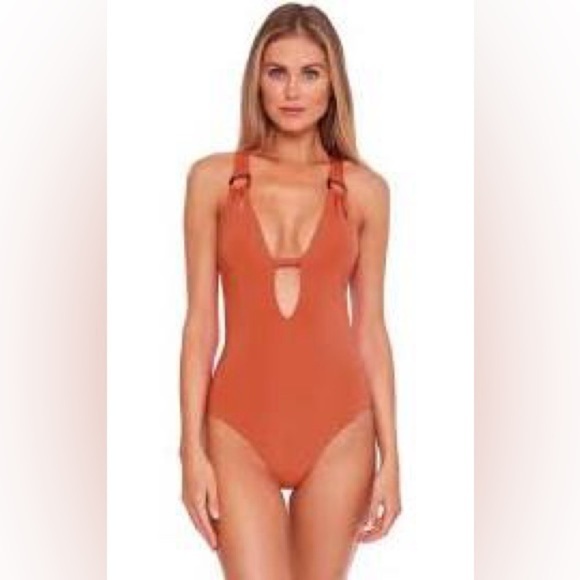 BECCA by Rebecca Virtue Color Code Ring Skylar Plunge One Piece Swimsuit